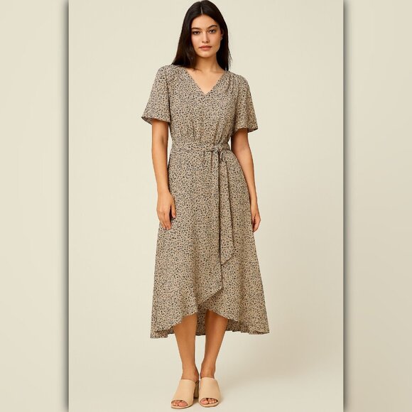 A427 • Leopard Print Midi Dress with Tie Waist - Picture 1 of 4